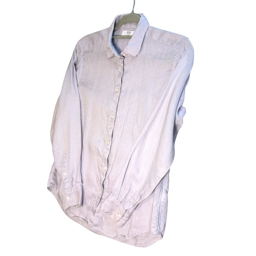 Uniqlo Womens Linen‎ Shirt XS Lilac Button Up Office Capsule Classic Minimalist - Picture 5 of 9